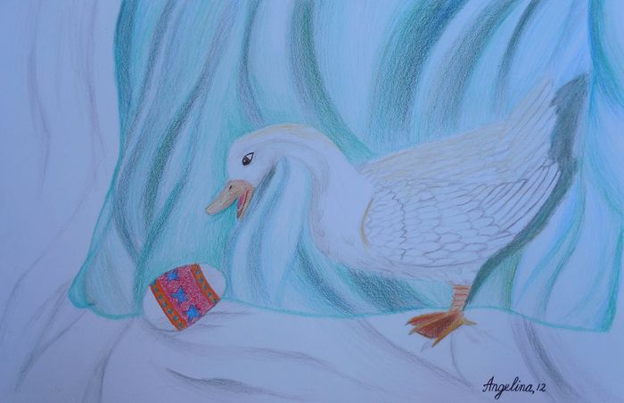 Art Studio PALETTE. Angelina Rudakova Picture.  Coloured Pencil Animals Birds 